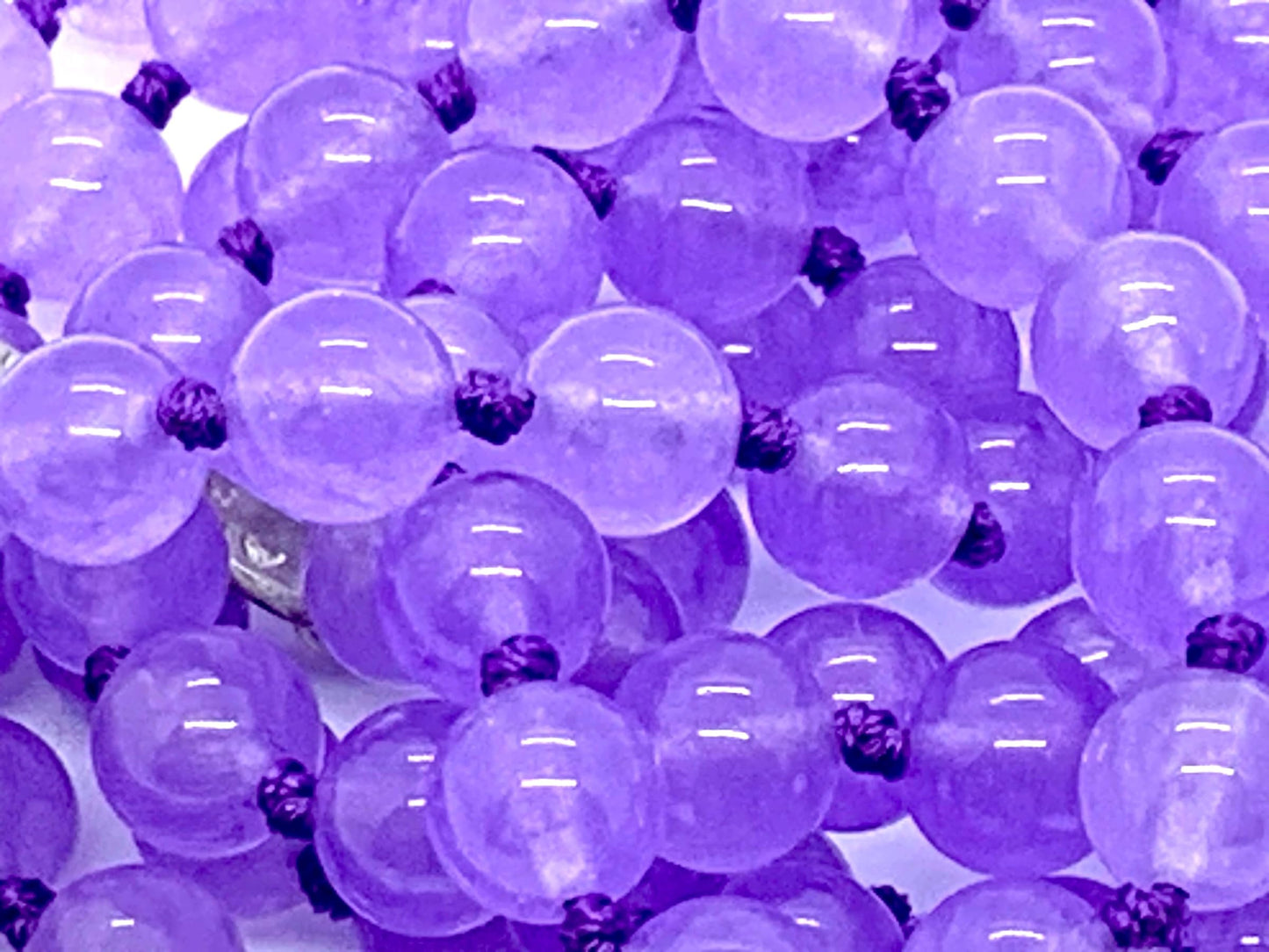 Hand Knotted Royal Harmony Mala Necklace – Natural Purple Jade Beads | 8mm 108 Prayer Beads | Third Eye & Crown Chakras | February Birthstone Energy