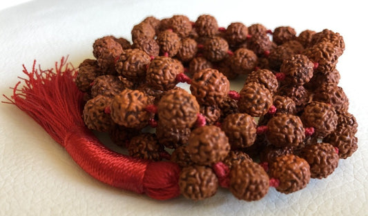 Rudraksha mala Beads necklace Rudraksh Japa 5 Mukhi ( 5 Face ) Hand Knotted Prayer Beads Sizes 6mm 8mm 10mm 12mm Energized Chakra mala w/ Pouch (6MM KNOTTED FULL MALA (108+1) BEADS)