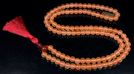 Orange Agate Mala Beads Necklace – 8mm, 108 Beads with Carnelian Guru Bead – Leo Birthstone & Sacral Chakra Energy Beads – Meditation & Yoga Prayer Mala
