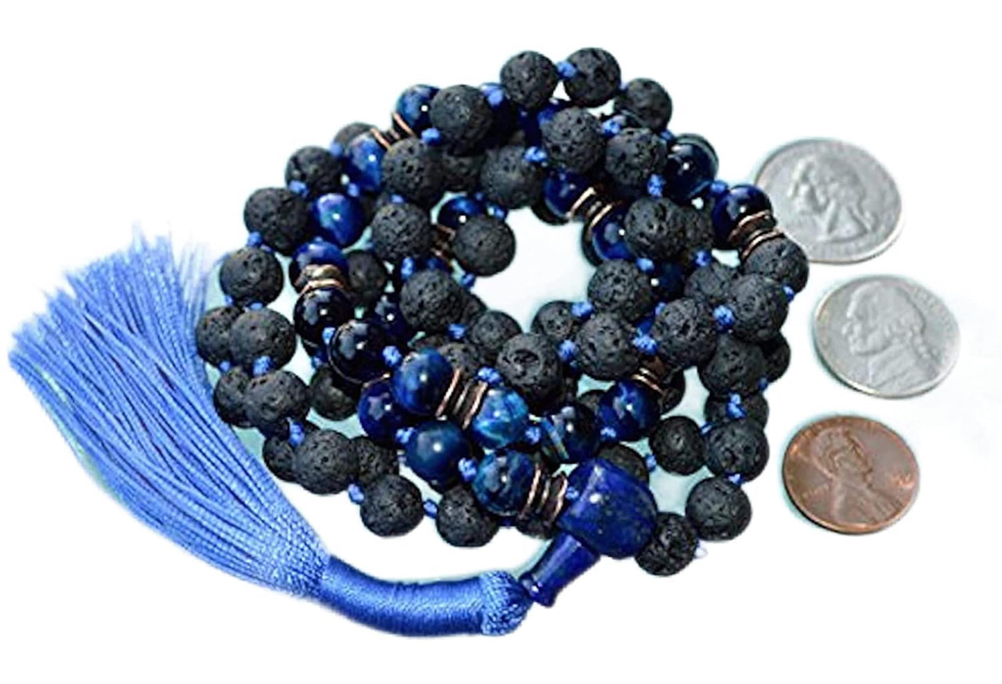 VULCAN Blue Tiger’s Eye & Lava Mala Necklace | 108 Beads for Grounding & Focus