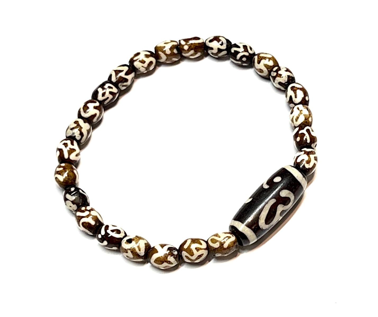 Tibetan Yak Bone Om Healing Bracelet - Chakra Alignment & Balancing (Style-5 Wrist size 6.5"-7.5"; Bead size 6-14 mm)