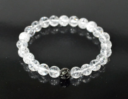 Himalayan Ice Crystal Quartz and Lava Beads Stretch Bracelet – Multi Tone Finish – Aries Birthstone – Universal Sun Sign - Crown Chakra Energy Bracelet
