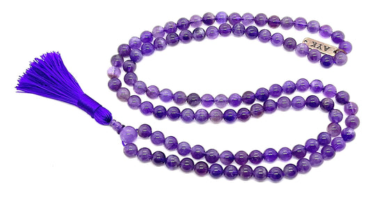 Elevate Your Everyday: Amethyst Mala Necklace, Pisces Birthstone for February March - Third Eye and Crown Chakra