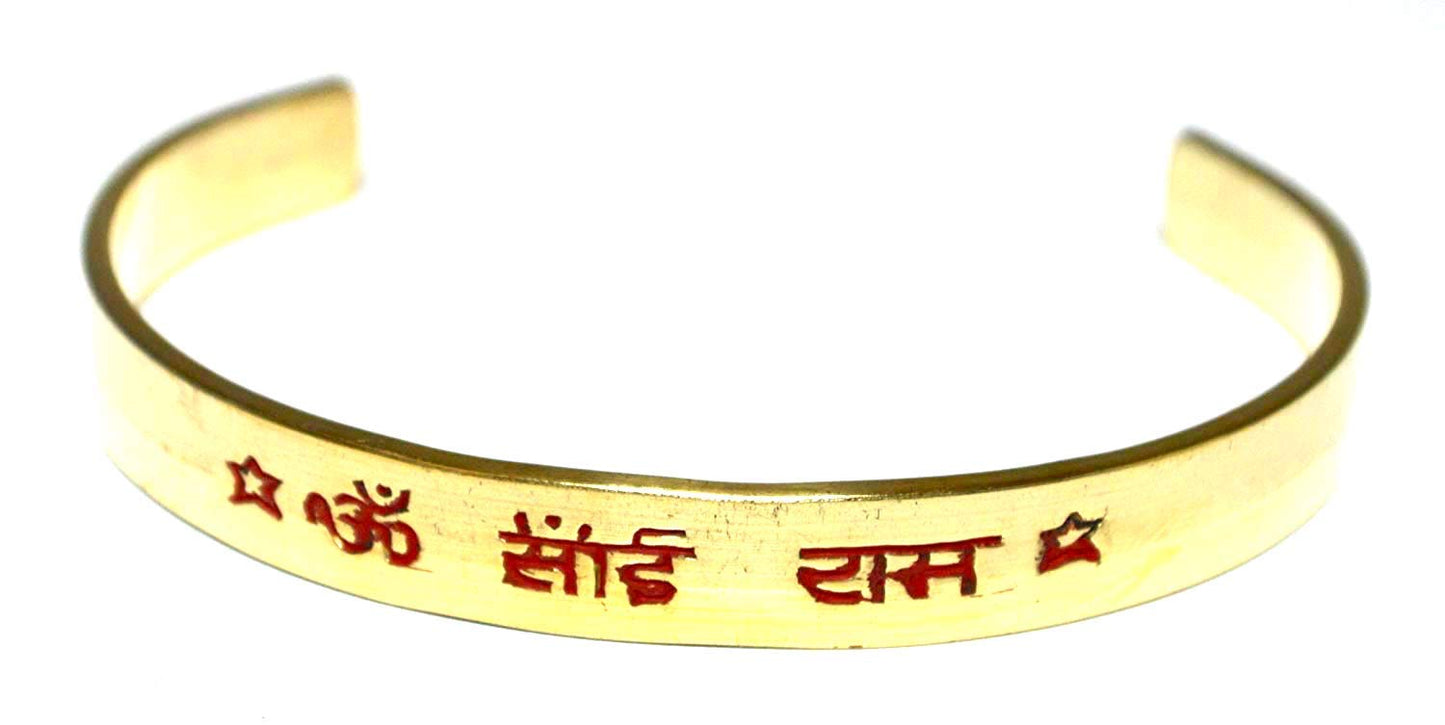 Brass healing cuff bracelet | For Metabolic function reduces inflammation arthritis, headaches, improve digestions, alignment, Amplifies energy, excellent conductor (Style-4 Om Sai Ram Sairam Saibaba)