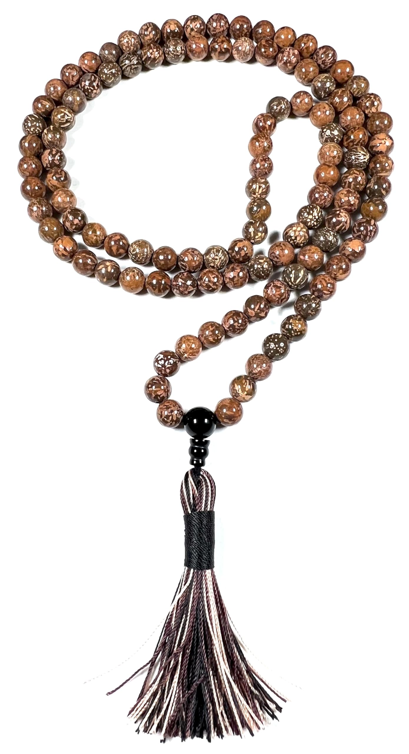Handmade Natural Coquina Jasper Mala Beads Necklace – 8mm, 108 Beads – Root & Sacral Chakra, Aries & Scorpio Birthstone