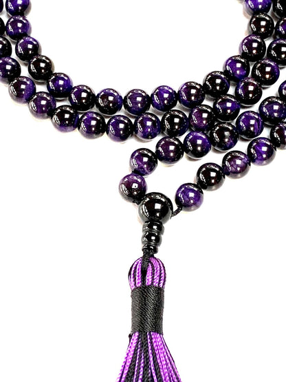 Tiger's Eye Mala Necklace – 8mm 108 Beads – Multicolor Options – Solar Plexus Chakra & Zodiac Birthstones – Meditation Jewelry