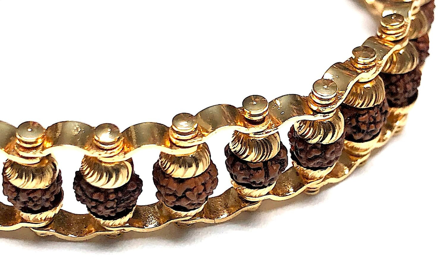 Handmade Rudraksha Beads Bracelet - Chain Link Bracelet – 6-7 mm Bead Size - Brass