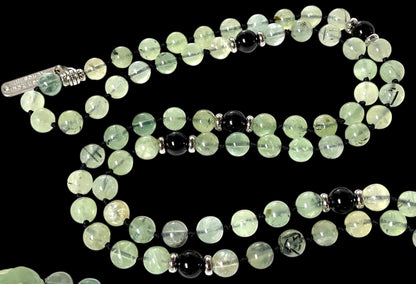 Hand Knotted Prehnite Mala Necklace | 8mm 108 Beads | Heart & Solar Plexus Chakras | Ethically Sourced Gemstones