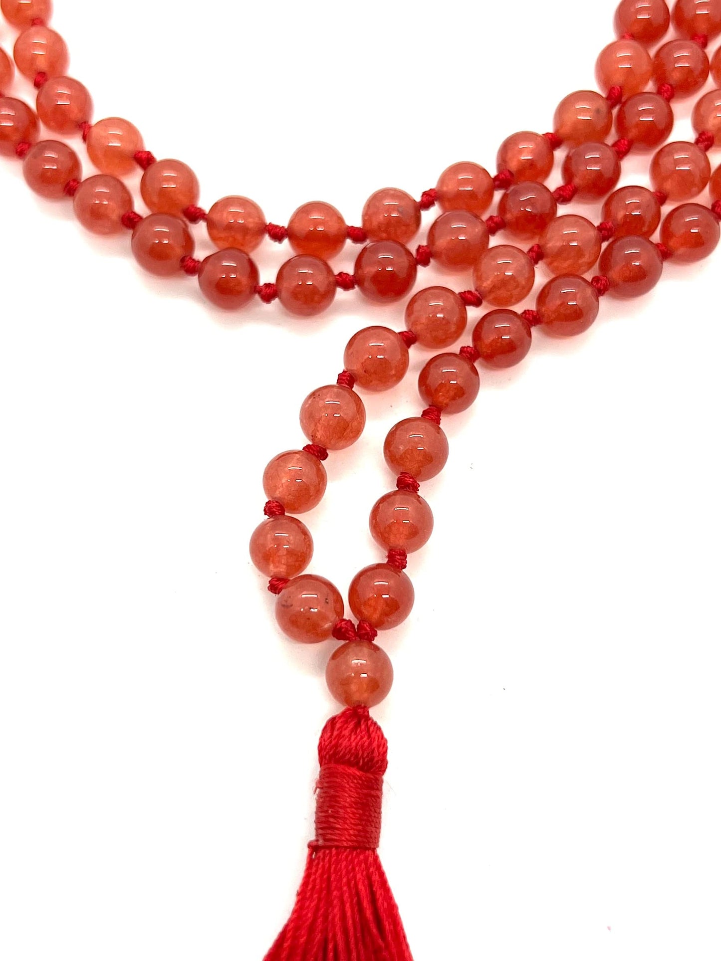 Embrace Energy & Passion: Hand-Knotted Red Jade Mala (108 Beads, 8mm) - Aries & Scorpio Birthstone - Sacral Chakra Harmony