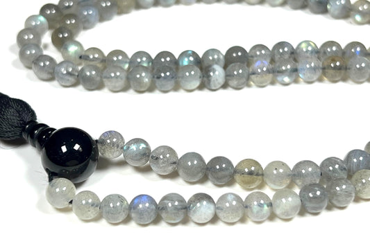 Labradorite Mala Beads Necklace | Fifth Chakra | Throat Chakra | Communication | Self Expression | Creativity in Writing | Public Speaking | Scorpio Birthstone, Zodiac Sign
