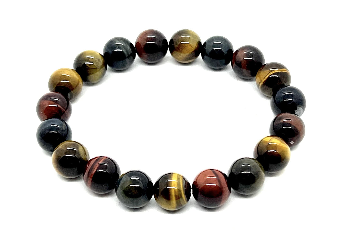Tiger's Eye Stretch Bracelet (10mm Beads) - Red, Brown & Grey Tones - Embrace Strength & Confidence: Solar Plexus Chakra Balancing - Capricorn & Leo Birthstone