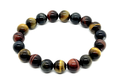 Tiger's Eye Stretch Bracelet (10mm Beads) - Red, Brown & Grey Tones - Embrace Strength & Confidence: Solar Plexus Chakra Balancing - Capricorn & Leo Birthstone