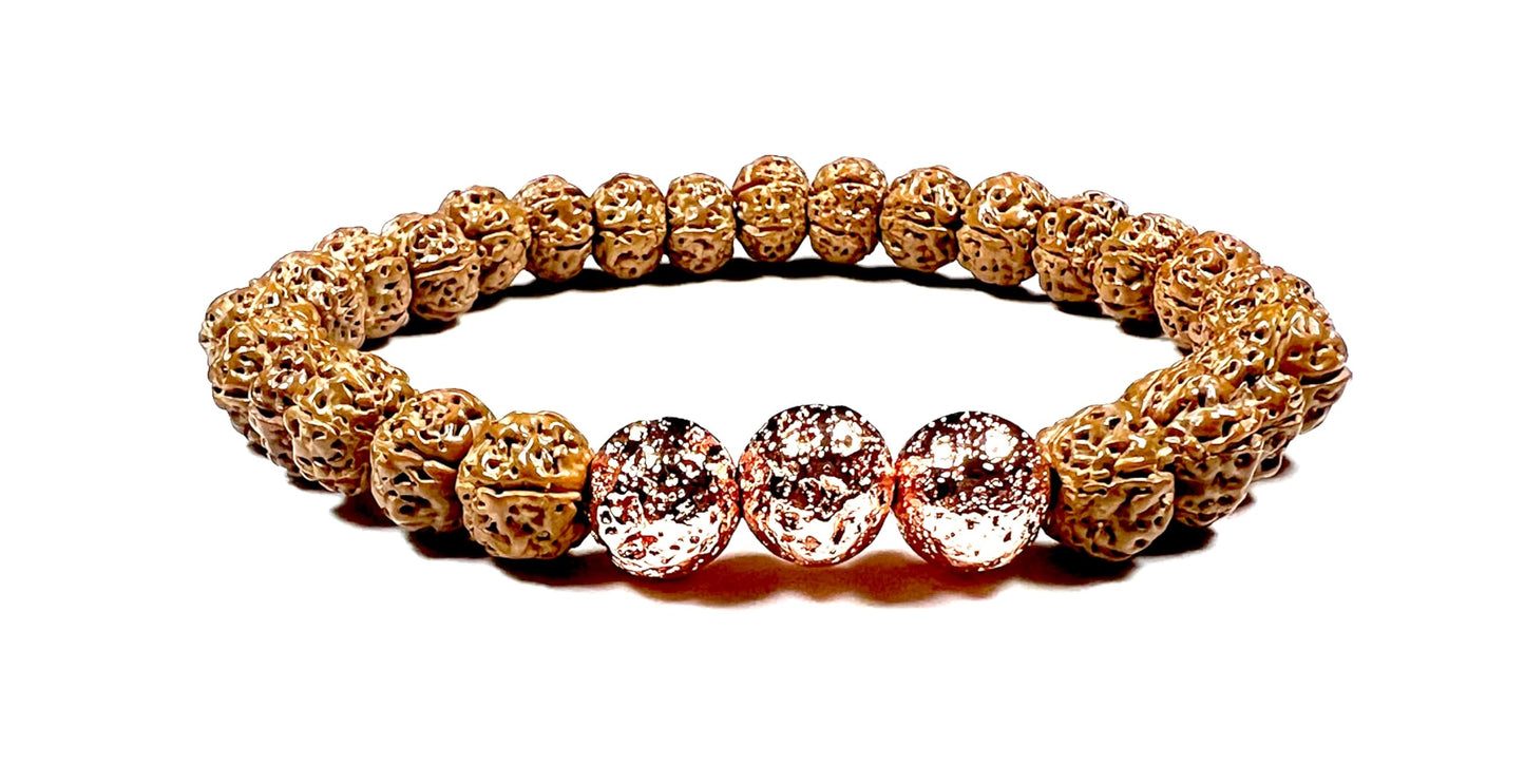 VULCAN - Rudraksha & Rose Gold Lava Bracelet - Grounding & Spiritual Strength