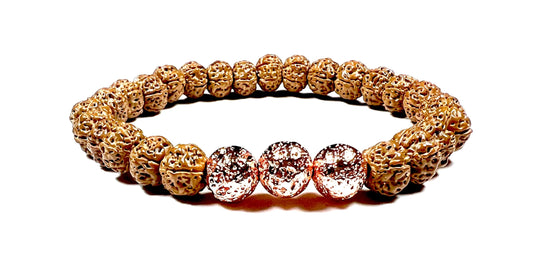 VULCAN - Rudraksha & Rose Gold Lava Bracelet - Grounding & Spiritual Strength