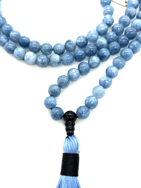 AERIS Blue Aventurine Mala Necklace | Clarity, Calm & Communication | Throat & Root Chakra | Pisces Birthstone