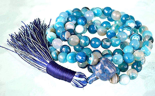 Blue Lace Agate mala Beads Necklace