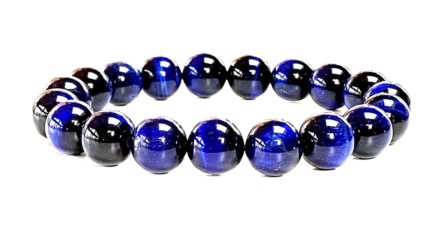 Channel Inner Strength & Protection: Blue Tiger's Eye Stretch Bracelet (10mm Beads) - Capricorn Birthstone & Throat Chakra Balance