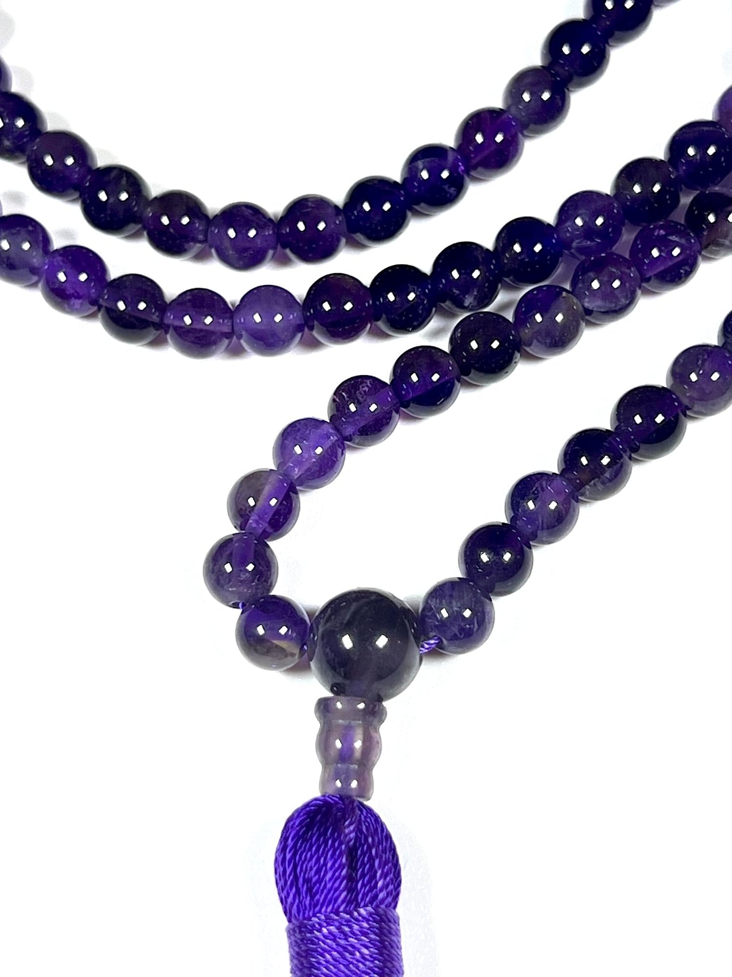 Handmade Amethyst Mala Beads Necklace - 6mm 108 Beads - Pisces Birthstone - Crown Chakra
