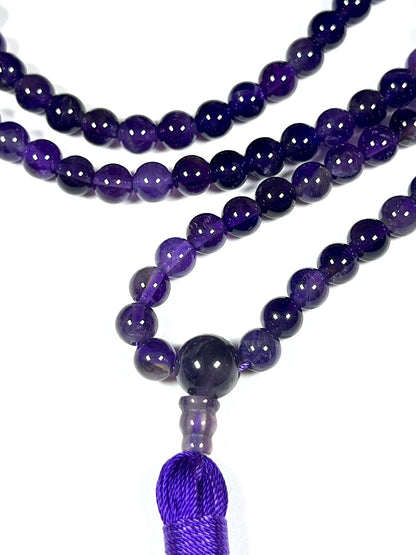 Handmade Amethyst Mala Beads Necklace - 6mm 108 Beads - Pisces Birthstone - Crown Chakra