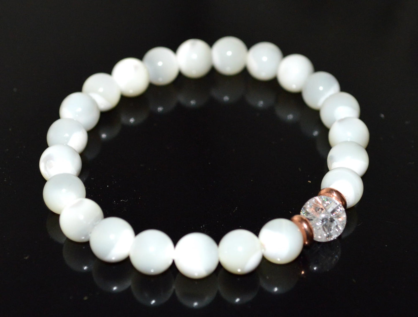 Mother of Pearl & Himalayan Ice Crystal Quartz Bracelet - Gemini & Cancer Birthstone - Heart & Crown Chakra Jewelry