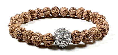 5 Mukhi Chikna Rudraksha with Parad (Mercury) Bead Stretch Bracelet – Leo Birthstone, Mercury Astrological Sign, Heart Chakra