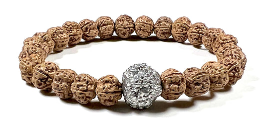 5 Mukhi Chikna Rudraksha with Parad (Mercury) Bead Stretch Bracelet – Leo Birthstone, Mercury Astrological Sign, Heart Chakra