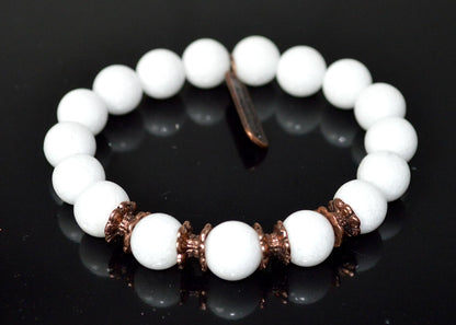 White Jade Stretch Beaded Bracelet - 10mm Beads – Heart Chakra, Libra Birthstone
