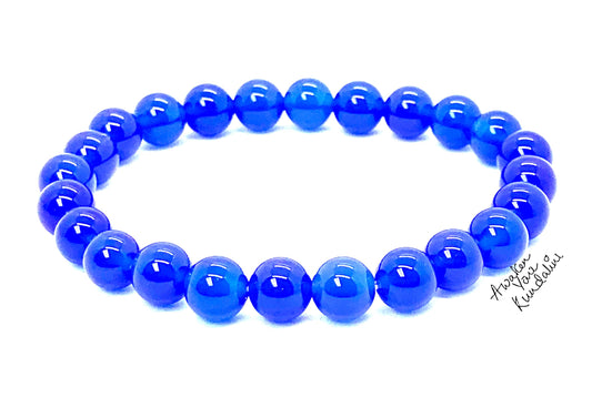 8mm Blue Jade Stretch Bracelet - March Birthstone for Pisces - Throat Chakra Association