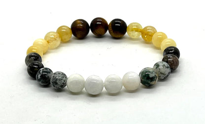 Unleash Your Gemini Spirit: Gemini Constellation Birthstone Bracelet (8mm) - Multi-Chakra Alignment, Black Opal, Moonstone, Citrine, Calcite, Green Tree Agate, Tiger's Eye