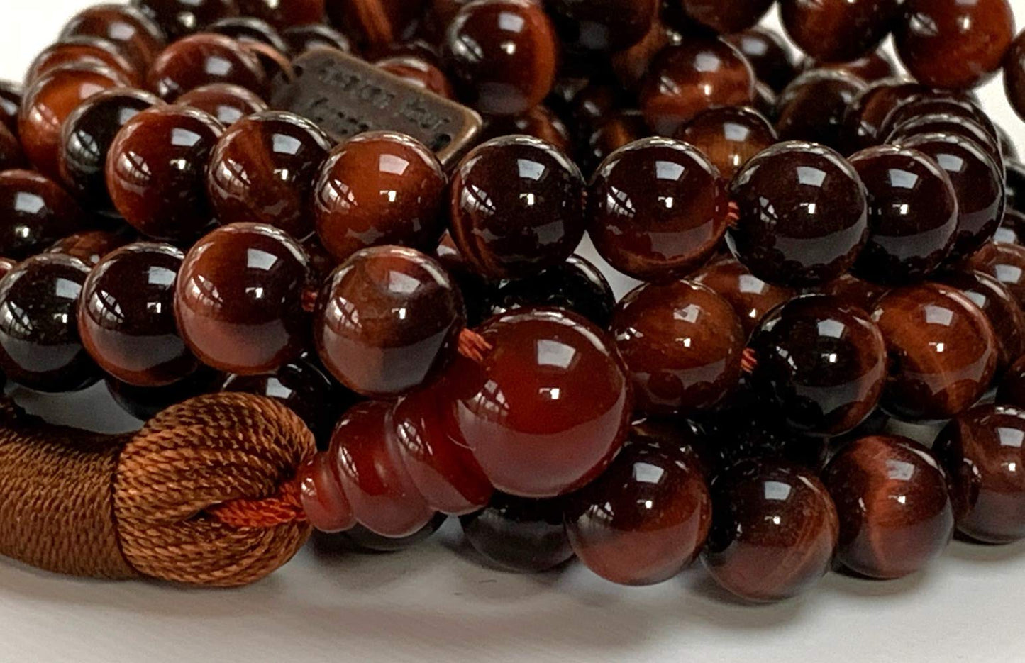Tiger Eye Tiger's Eye Mala Beads Necklace 3rd Chakra Throat Chakra Healing Crystals 108 Prayer Beads - Grounding Integrity Will Power Intution Insomnia Libido Powerful (RED, Bead size 8 mm)