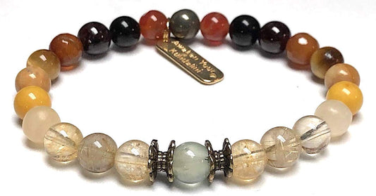 Manifest Your Dreams Bracelet | Citrine, Rutilated Quartz, Topaz, Prehnite, Jasper, Obsidian, Garnet, Pyrite, Miracle Tigereye | 8mm Beads | All Chakra Balance | Universal Birthstone