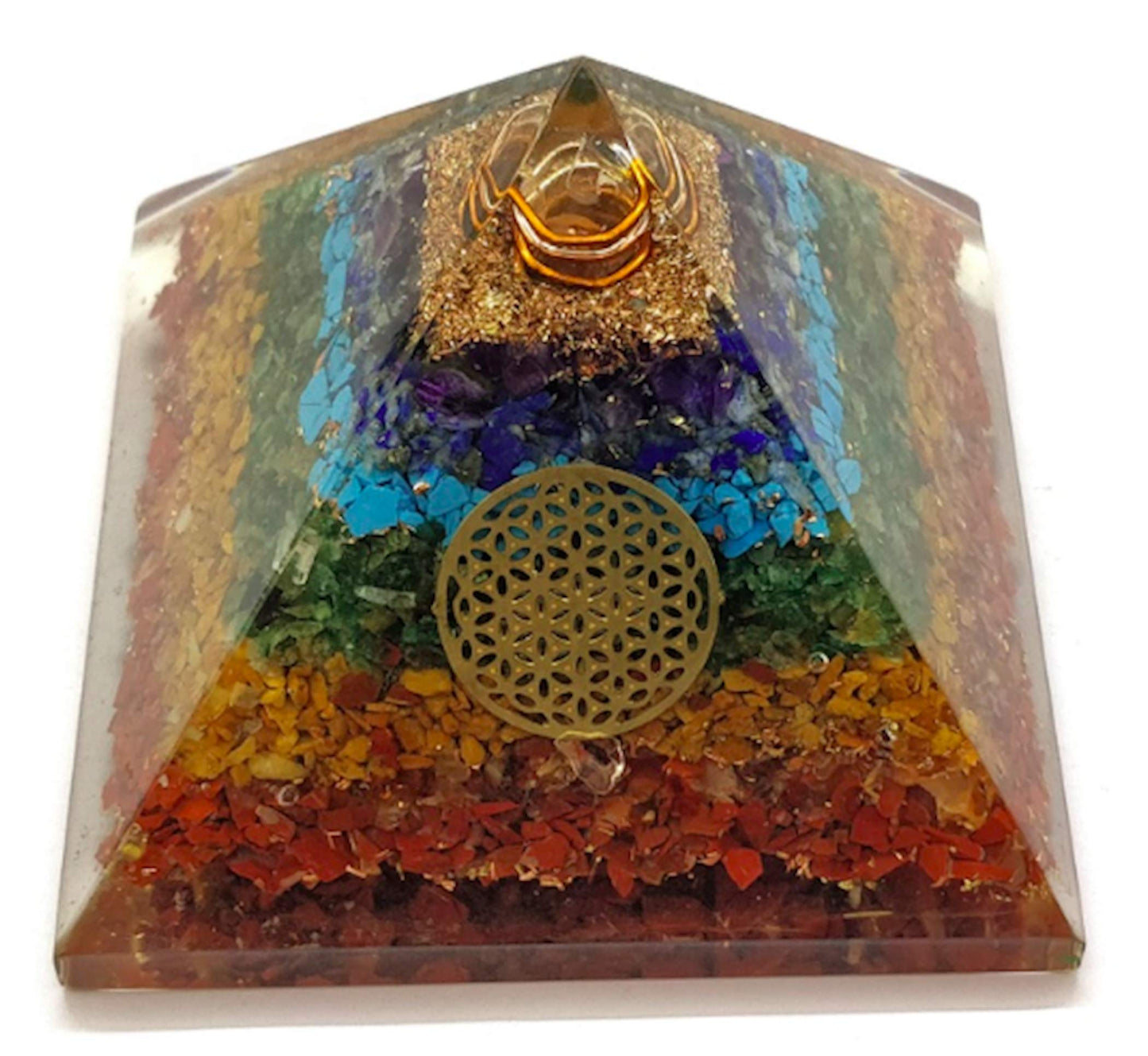 7 Chakra Orgonite Pyramid | 2-Inch Energy Harmonizer | TATTVA Collection