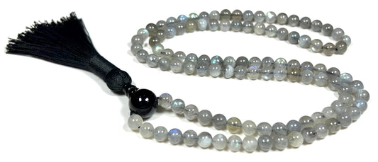 Labradorite Mala Beads Necklace | Fifth Chakra | Throat Chakra | Communication | Self Expression | Creativity in Writing | Public Speaking | Scorpio Birthstone, Zodiac Sign