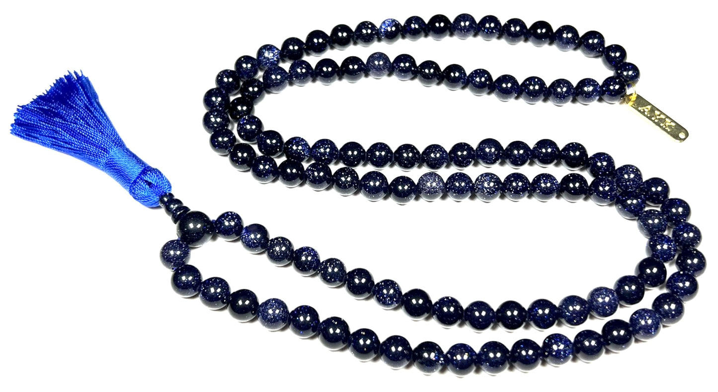 Blue Goldstone Mala Necklace | 108 Beads for Throat Chakra | TARA Collection