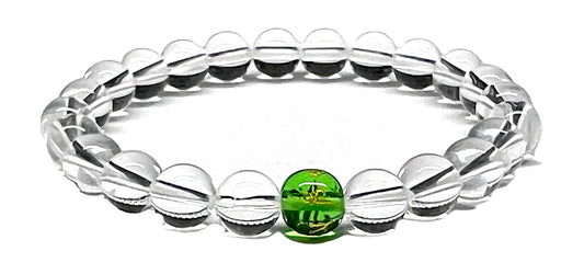 Crystal Quartz and Peridot Stretch Bracelet – Birthstone for August (Leo, Virgo) – Crown and Heart Chakra Alignment