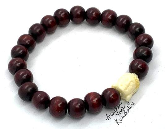 Rosewood Beads Stretch Bracelet with White Buddha | ARANYA Collection