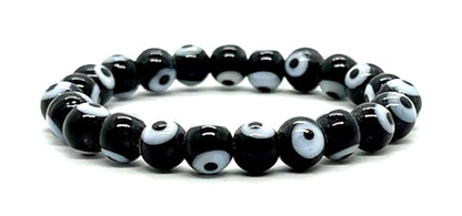 Embrace Strength & Grounding: Handmade Black Evil Eye Charm Bracelet (8mm Beads) - Scorpio Birthstone - Root Chakra Balance