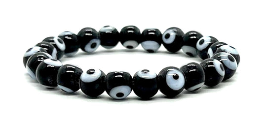 Embrace Strength & Grounding: Handmade Black Evil Eye Charm Bracelet (8mm Beads) - Scorpio Birthstone - Root Chakra Balance