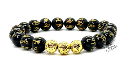 VULCAN Black Obsidian & Lava Rock Stretch Bracelet | Buddhist Protection