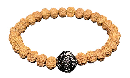 Unleash Inner Strength & Grounding: Handmade 5 Mukhi Rudraksha & Gunmetal Lion Head Bracelet (8mm) - Root Chakra & Universal Sun Sign