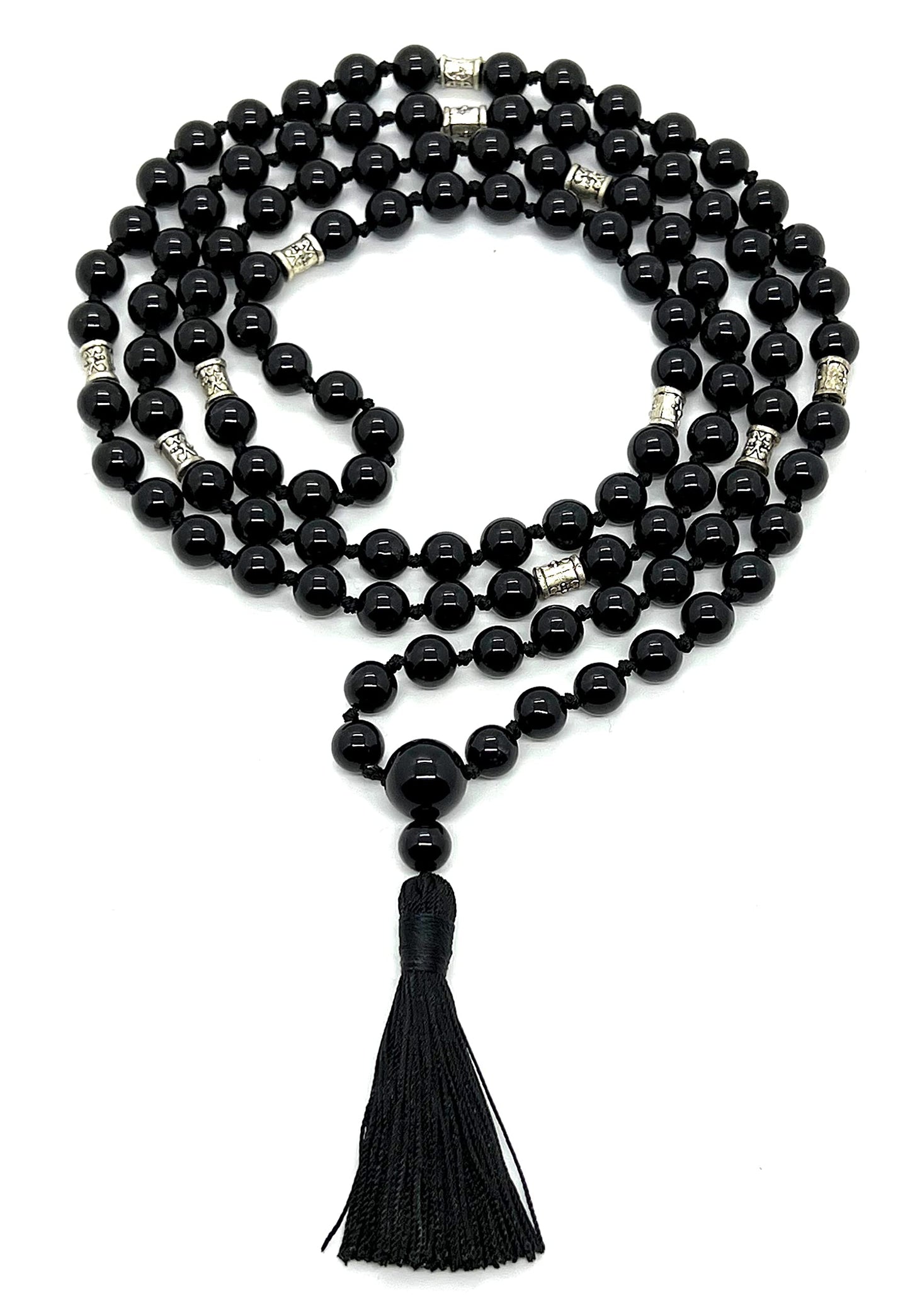 Certified Energized Mala Beads Necklace with COA - Chakra Mala - Japa Mala - 8mm 108 Buddhist Prayer Beads - Meditation Mala - Tassel Necklace – Zodiac/Sun Sign stones (Black Onyx)