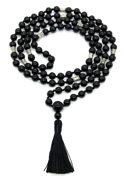 Certified Energized Mala Beads Necklace with COA - Chakra Mala - Japa Mala - 8mm 108 Buddhist Prayer Beads - Meditation Mala - Tassel Necklace – Zodiac/Sun Sign stones (Black Onyx)
