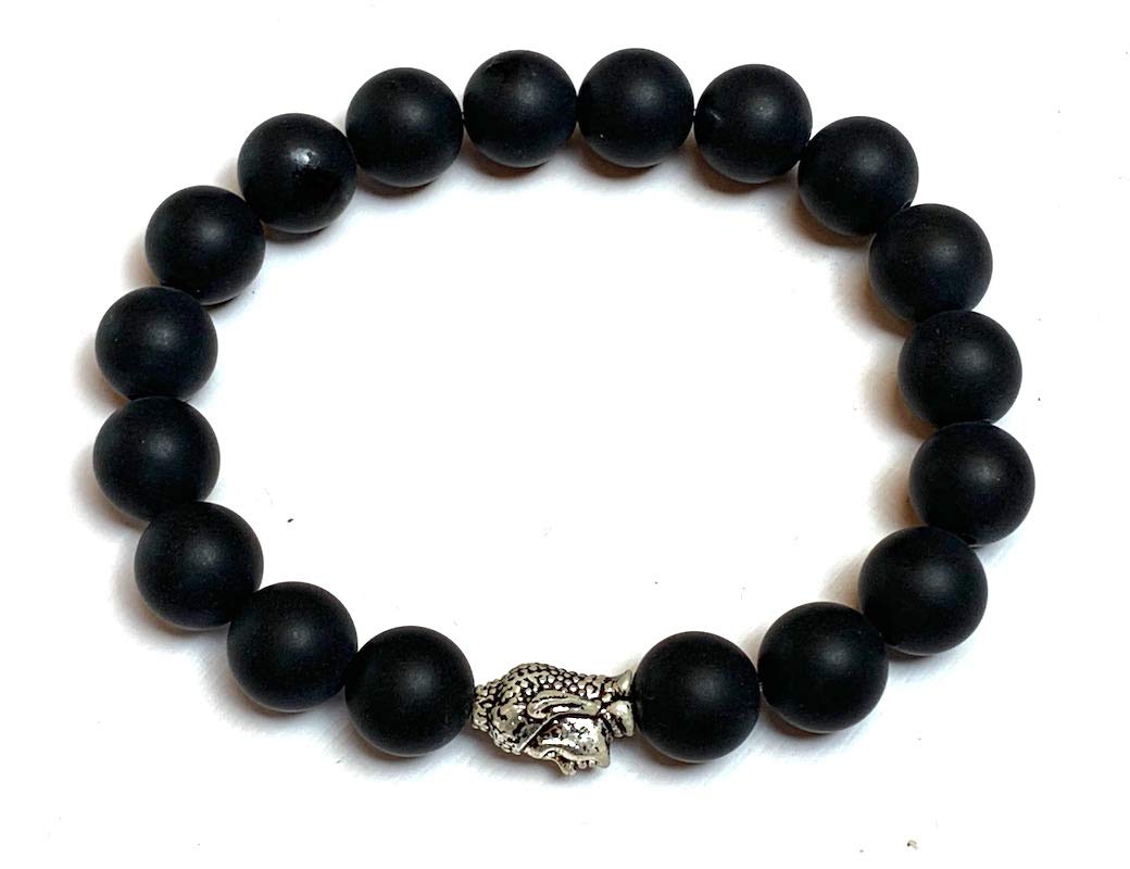 AWAKEN YOUR KUNDALINI Black Onyx & Buddha Head Stretch Bracelet, 10mm Beads, Leo Birthstone, Root Chakra Jewelry
