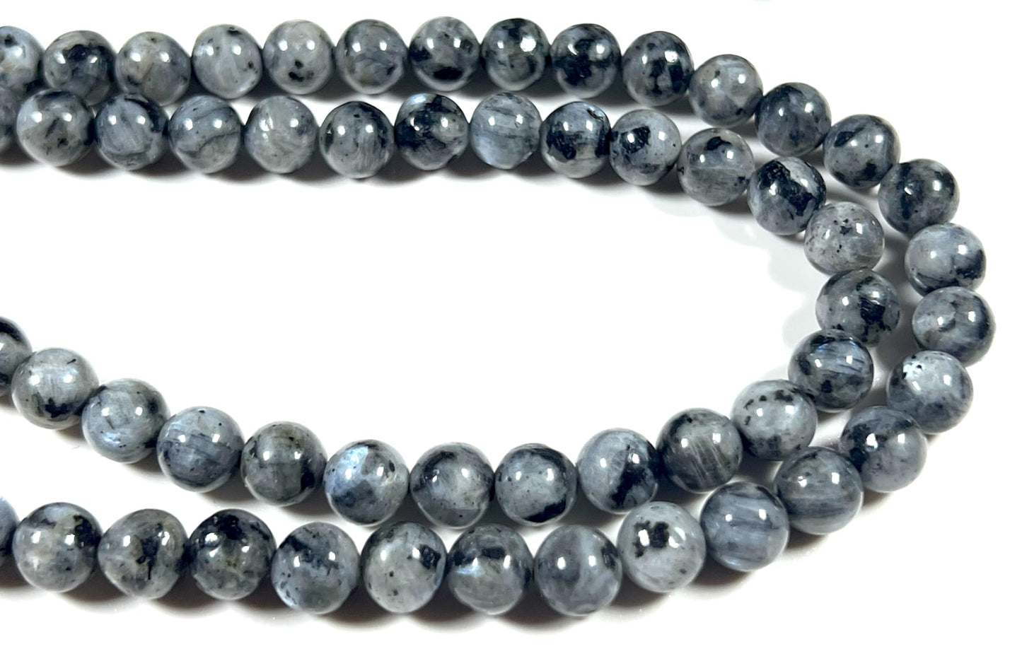 Handmade Larvikite Mala Beads Necklace | Iridescent Blue & Silver Flashes | 8mm 108 Beads | Hand-Knotted Nordic Protection Stone | Birthstone & Root Chakra Energy