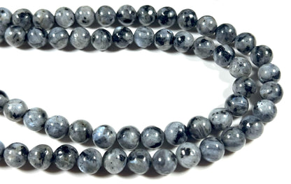 Handmade Larvikite Mala Beads Necklace | Iridescent Blue & Silver Flashes | 8mm 108 Beads | Hand-Knotted Nordic Protection Stone | Birthstone & Root Chakra Energy