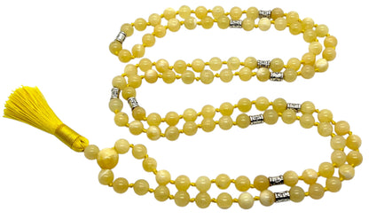 AWAKEN YOUR KUNDALINI Calcite Mala Beads Necklace, Taurus & Gemini Birthstone, Throat Chakra Harmony - Hand Knotted