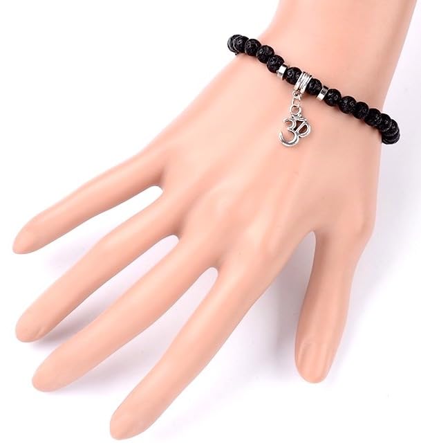 VULCAN Lava Stretch Bracelet with Om Charm | Grounding & Aromatherapy | 8mm