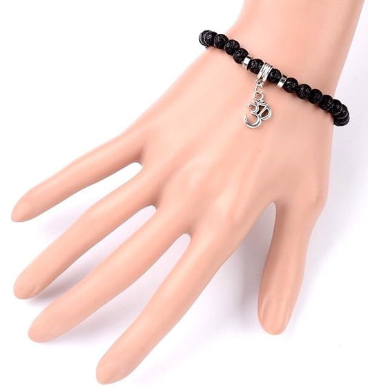 VULCAN Lava Stretch Bracelet with Om Charm | Grounding & Aromatherapy | 8mm
