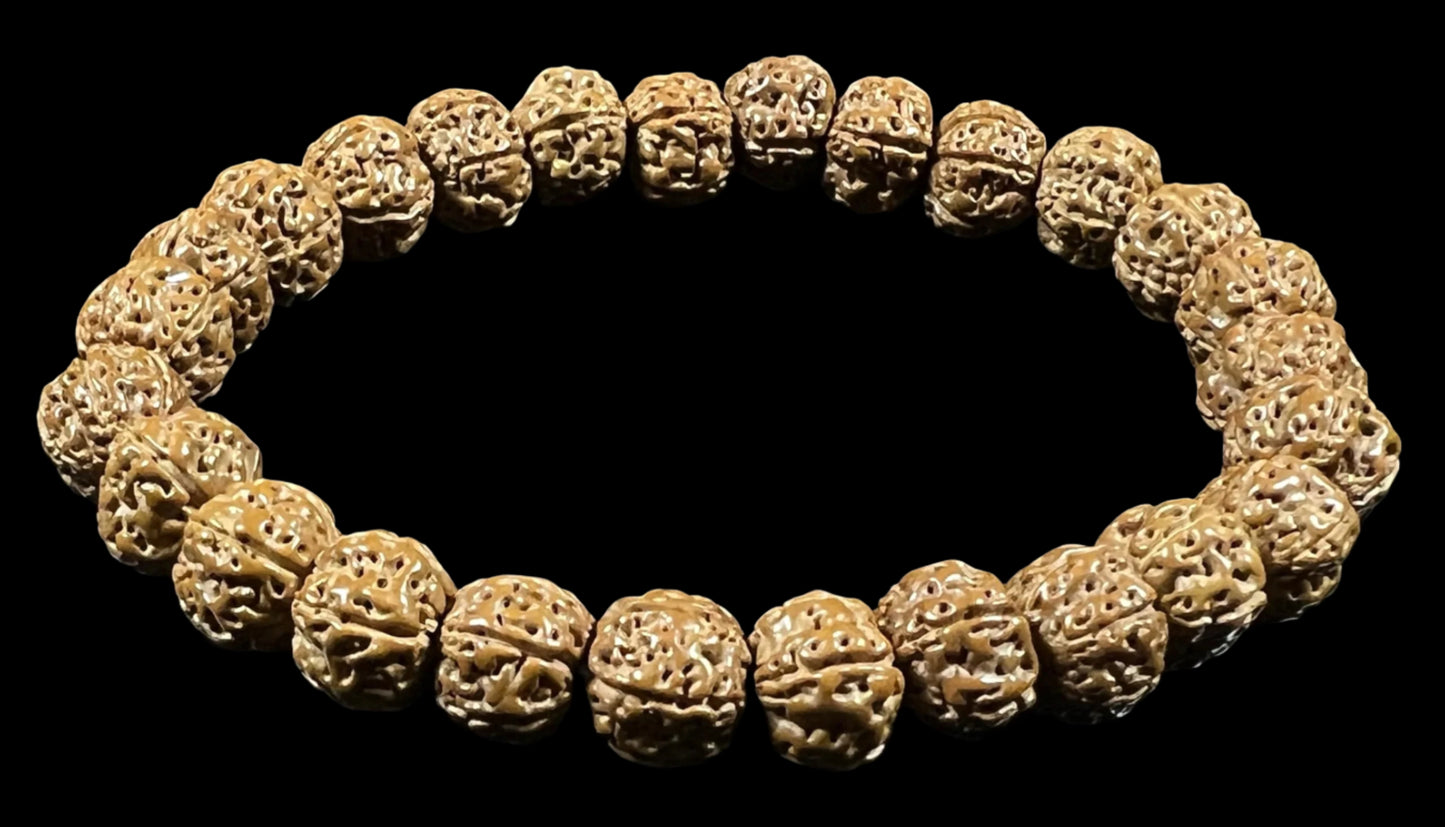5 Mukhi Chikna Pathri Rudraksha Bracelet - AAA Grade 8mm Rudraksh Beads - Root Chakra Balance & Universal Sun Sign - Cultivate Spiritual Growth - Handmade
