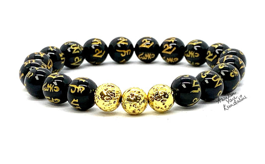 VULCAN Black Obsidian & Lava Rock Stretch Bracelet | Buddhist Protection